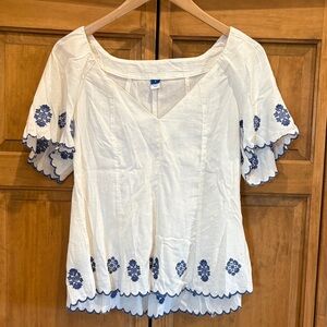 Old Navy Cream and Blue Floral Blouse